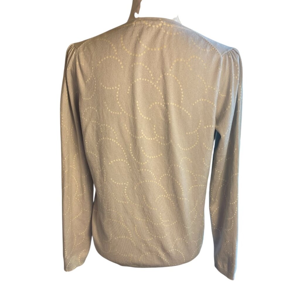 Boden Taupe Button Front Knit Cardigan 10 Polka Dot Abstract Work Preppy Sweater - Picture 3 of 14